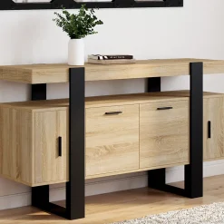 Buffet 140 cm PHOENIX 4 portes bois et noir