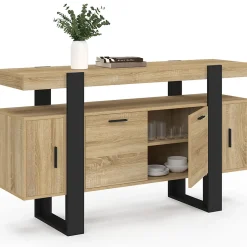 Buffet 140 cm PHOENIX 4 portes bois et noir