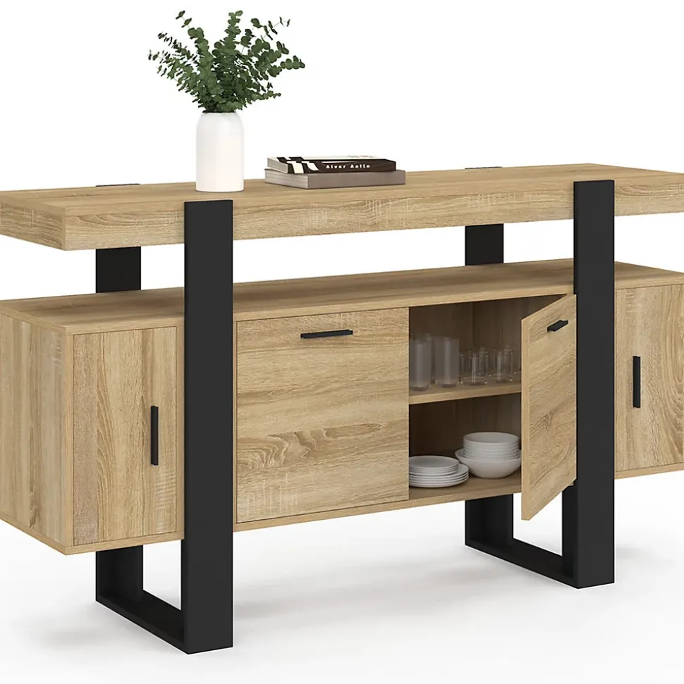 Buffet 140 cm PHOENIX 4 portes bois et noir