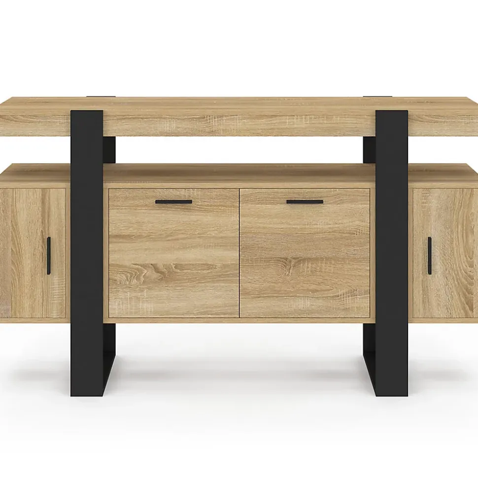 Buffet 140 cm PHOENIX 4 portes bois et noir