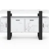Buffet 140 cm PHOENIX 4 portes effet marbre blanc ALASKA et noir