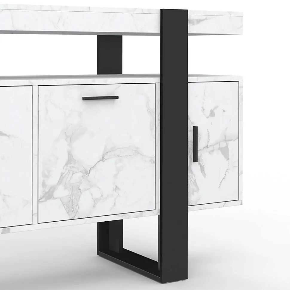 Buffet 140 cm PHOENIX 4 portes effet marbre blanc ALASKA et noir