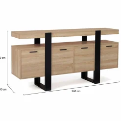 Buffet 160 cm PHOENIX XXL 4 portes bois et noir