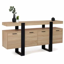 Buffet 160 cm PHOENIX XXL 4 portes bois et noir