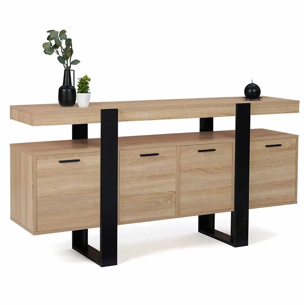 Buffet 160 cm PHOENIX XXL 4 portes bois et noir