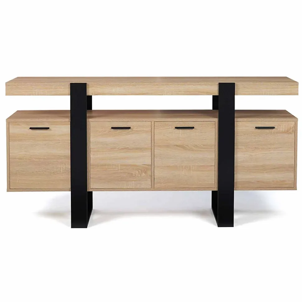Buffet 160 cm PHOENIX XXL 4 portes bois et noir