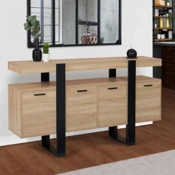 Buffet 160 cm PHOENIX XXL 4 portes bois et noir