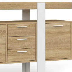 Buffet 180 cm PHOENIX XXL 4 portes avec 3 tiroirs bois et blanc