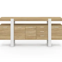 Buffet 180 cm PHOENIX XXL 4 portes avec 3 tiroirs bois et blanc