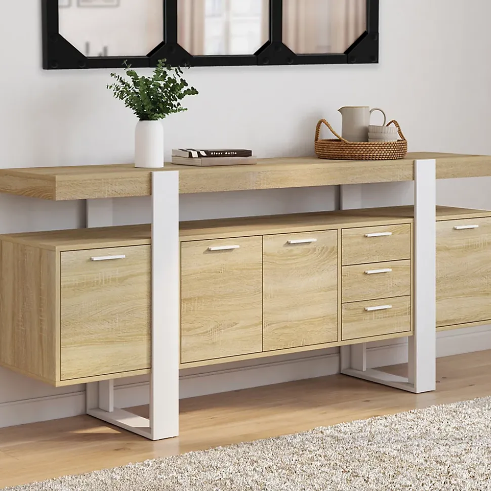 Buffet 180 cm PHOENIX XXL 4 portes avec 3 tiroirs bois et blanc