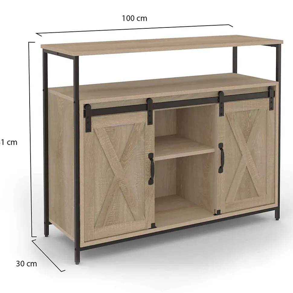 Buffet 100 cm QUEBEC 2 portes grange coulissantes design industriel