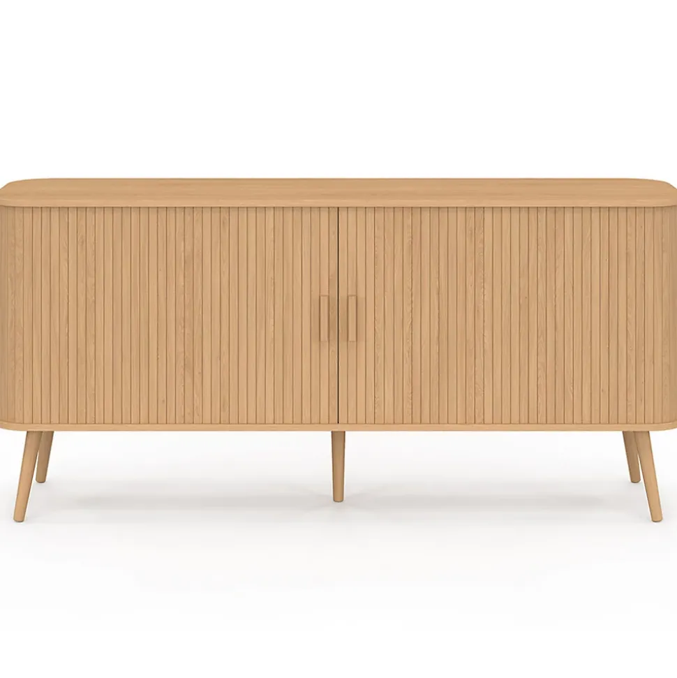 Buffet 160 cm ROMIE XXL effet lattes 2 portes coulissantes