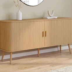 Buffet 160 cm ROMIE XXL effet lattes 2 portes coulissantes