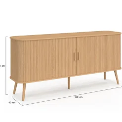 Buffet 160 cm ROMIE XXL effet lattes 2 portes coulissantes