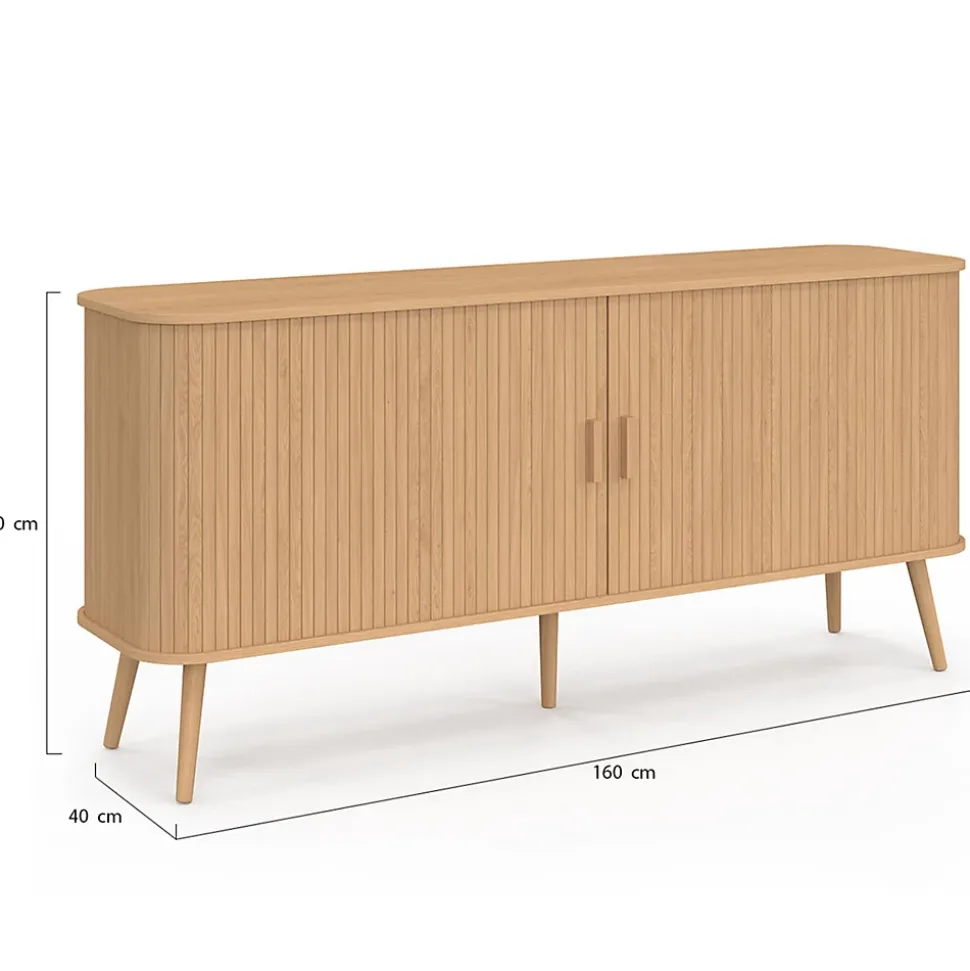 Buffet 160 cm ROMIE XXL effet lattes 2 portes coulissantes