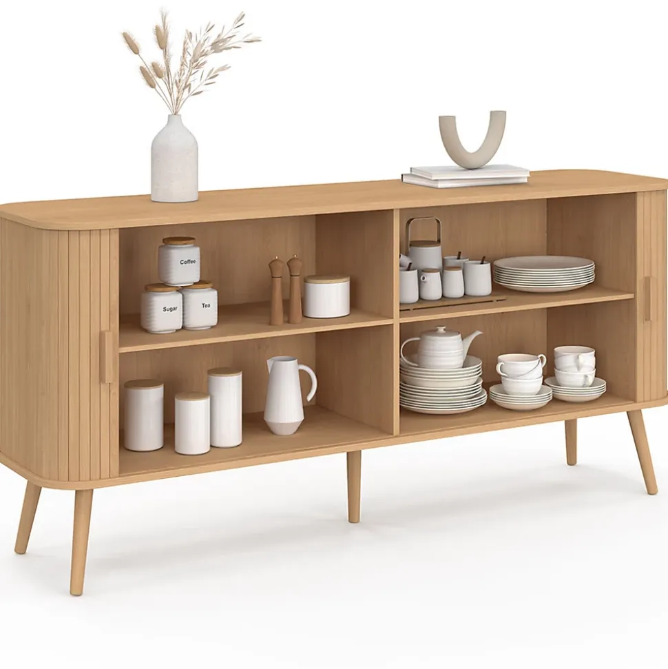 Buffet 160 cm ROMIE XXL effet lattes 2 portes coulissantes