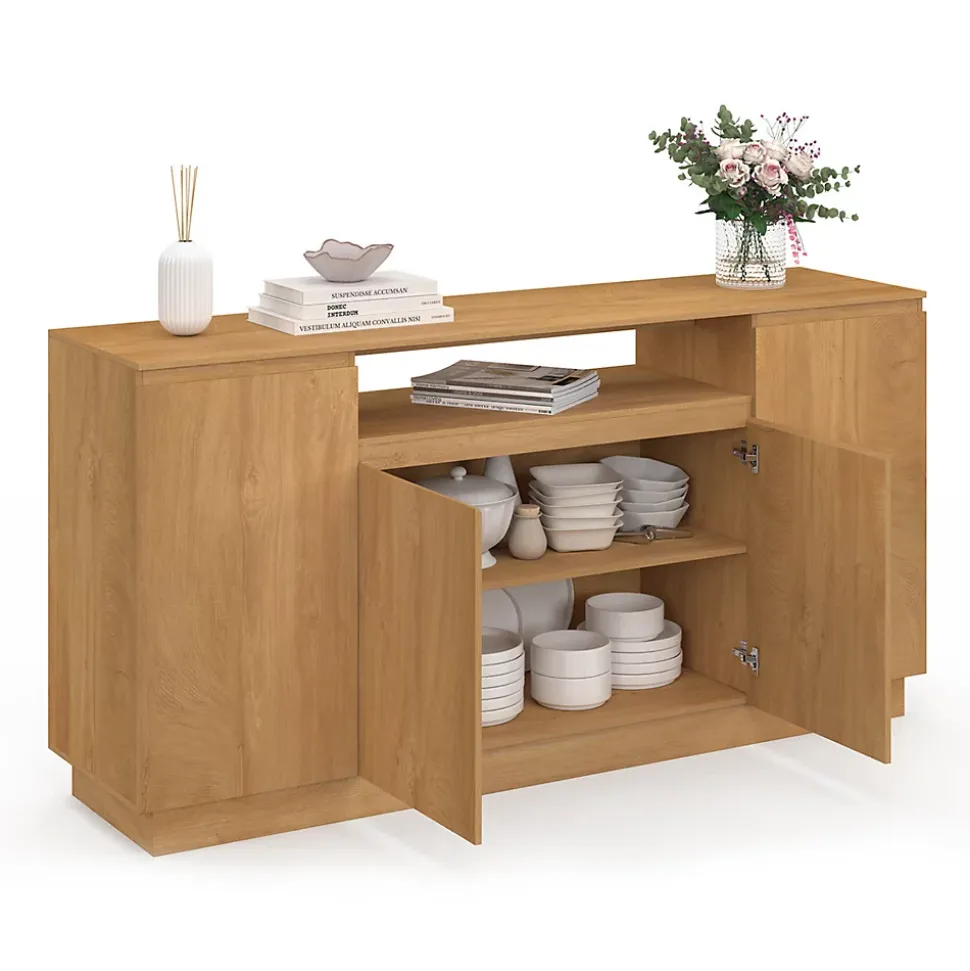 Buffet 160 cm SERENA 4 portes avec niche centrale effet bois