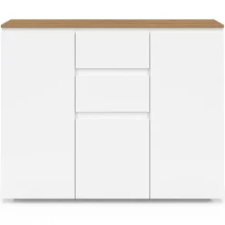 Buffet 100 cm TOBY 3 portes 2 tiroirs blanc et plateau bois