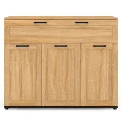 Buffet 100 cm VITO 3 portes et 1 tiroir façon hêtre et poignées noires