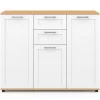 Buffet 100 cm VITO 3 portes et 2 tiroirs blanc et plateau bois