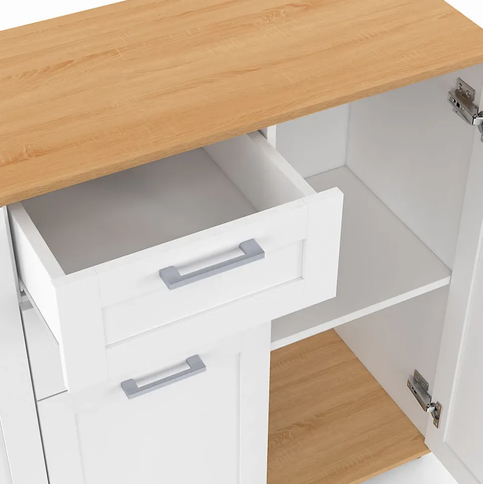 Buffet 100 cm VITO 3 portes et 2 tiroirs blanc et plateau bois
