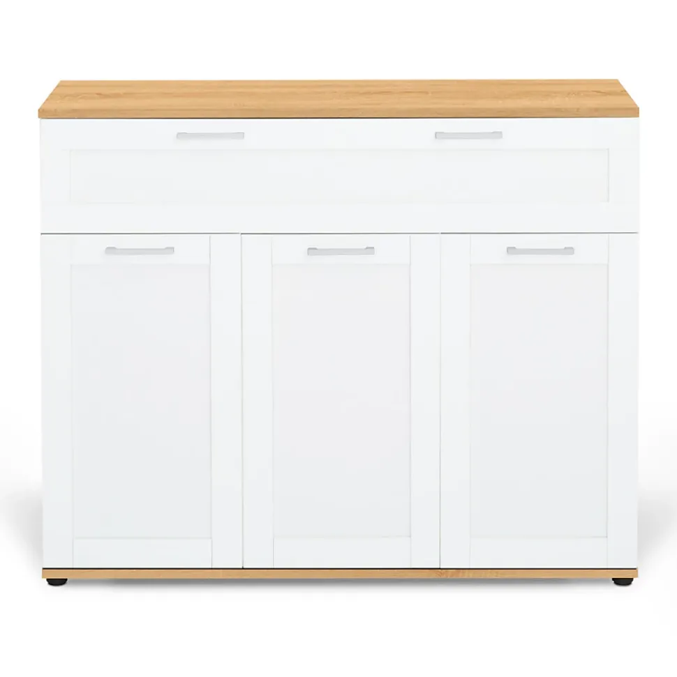 Buffet 100 cm VITO 3 portes et 1 tiroir blanc et plateau bois