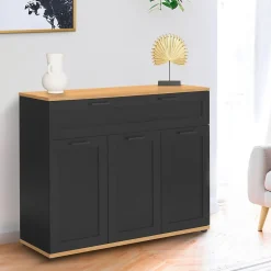 Buffet 100 cm VITO 3 portes et 1 tiroir noir et plateau bois