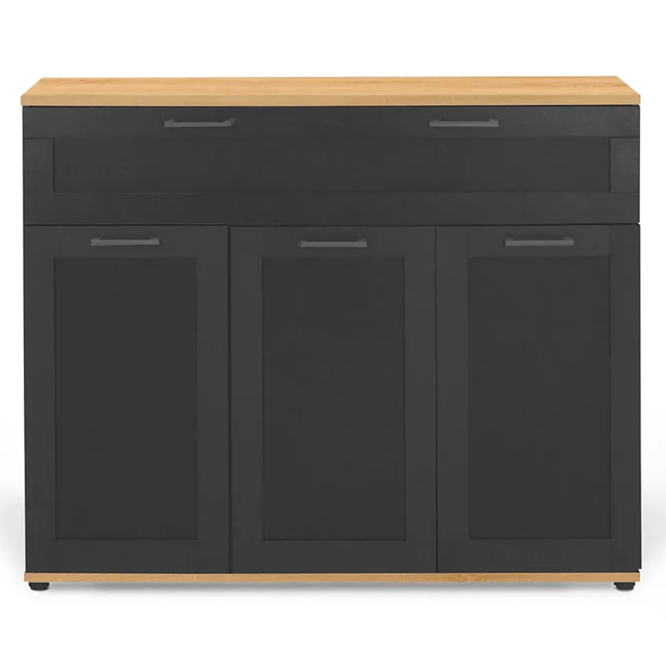 Buffet 100 cm VITO 3 portes et 1 tiroir noir et plateau bois