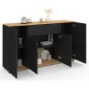 Buffet 140 cm VITO 4 portes et 1 tiroir noir et bois