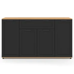 Buffet 140 cm VITO 4 portes et 1 tiroir noir et bois