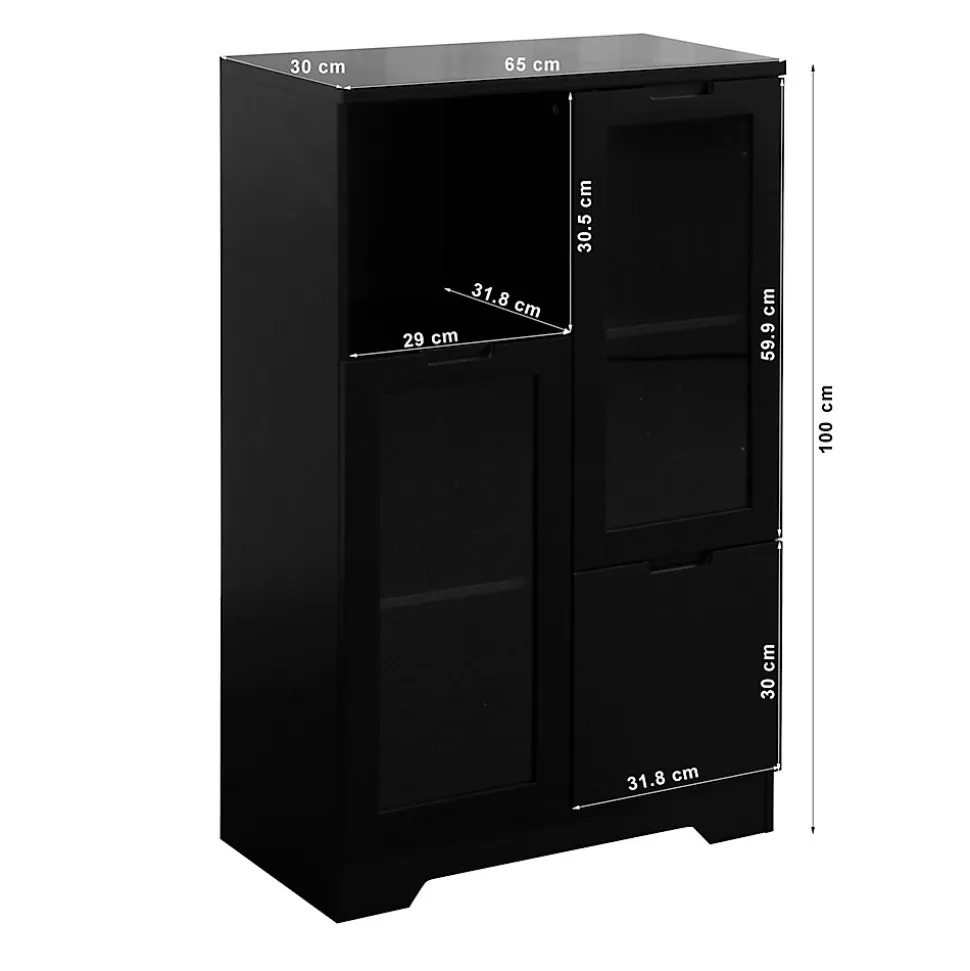 Buffet - Meuble de Rangement Moderne avec Tiroir et Portes en Verre, Buffet en MDF avec Espace ouvert, 65 x 30 x 100 cm, Noir