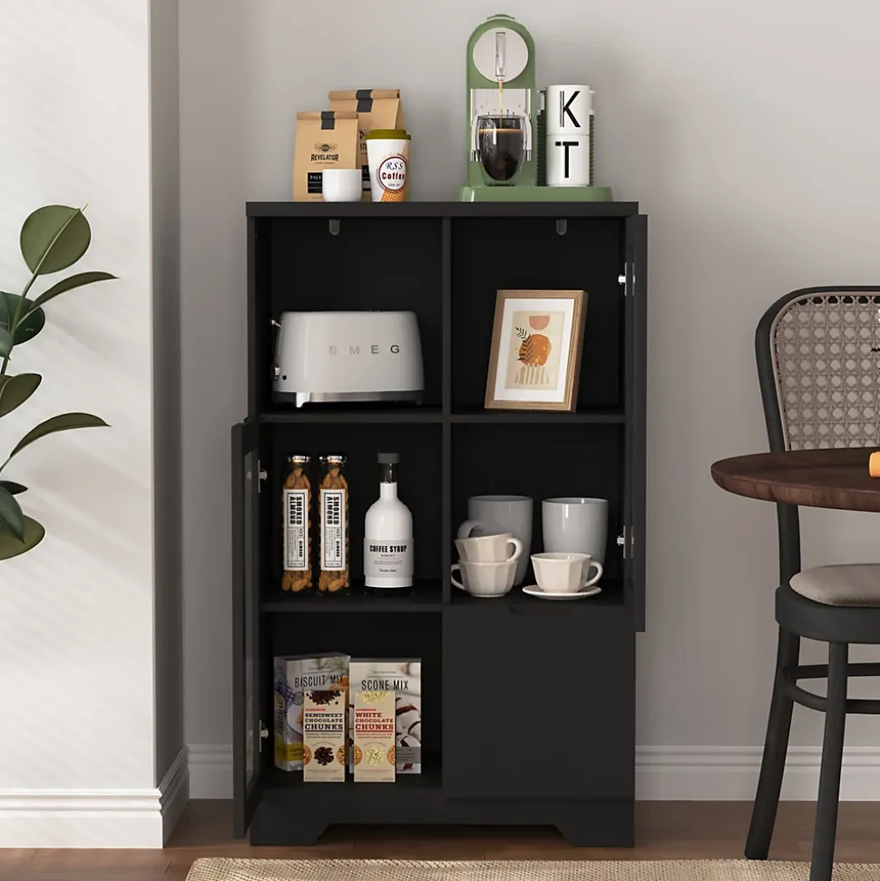 Buffet - Meuble de Rangement Moderne avec Tiroir et Portes en Verre, Buffet en MDF avec Espace ouvert, 65 x 30 x 100 cm, Noir