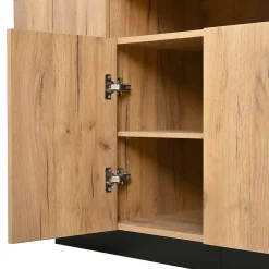 Buffet - Meuble de Rangement avec 4 Portes et 3 Étagères Ouvertes, Meuble d'Entrée - en Panneaux de Particules - Bois Naturel