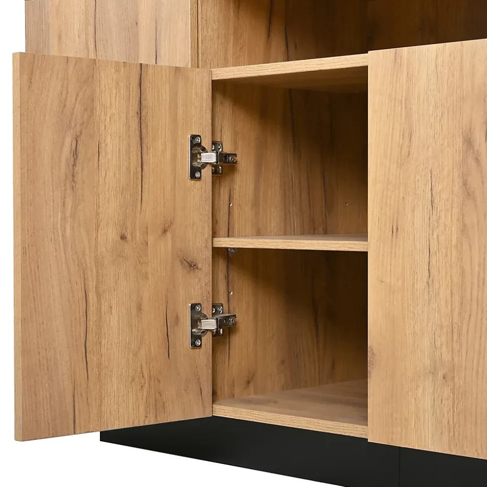 Buffet - Meuble de Rangement avec 4 Portes et 3 Étagères Ouvertes, Meuble d'Entrée - en Panneaux de Particules - Bois Naturel