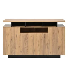 Buffet - Meuble de Rangement avec 4 Portes et 3 Étagères Ouvertes, Meuble d'Entrée - en Panneaux de Particules - Bois Naturel