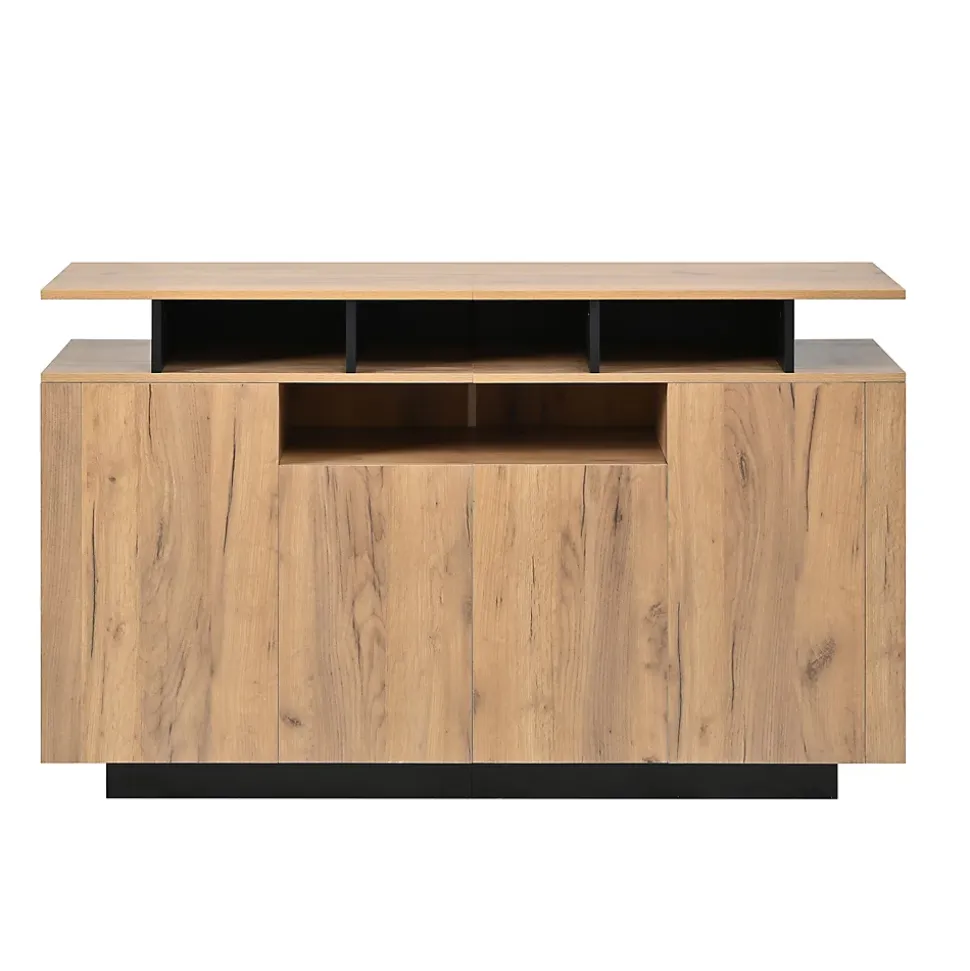 Buffet - Meuble de Rangement avec 4 Portes et 3 Étagères Ouvertes, Meuble d'Entrée - en Panneaux de Particules - Bois Naturel