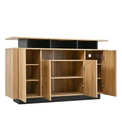 Buffet - Meuble de Rangement avec 4 Portes et 3 Étagères Ouvertes, Meuble d'Entrée - en Panneaux de Particules - Bois Naturel