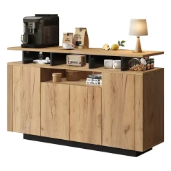 Buffet - Meuble de Rangement avec 4 Portes et 3 Étagères Ouvertes, Meuble d'Entrée - en Panneaux de Particules - Bois Naturel