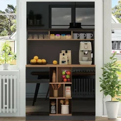 Buffet - Meuble d'Entrée Avec Tiroirs Et Portes, Étagères Réglables Et Niches Ouvertes, MDF - Gris Noir