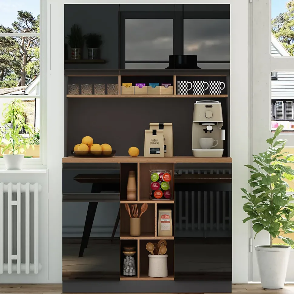 Buffet - Meuble d'Entrée Avec Tiroirs Et Portes, Étagères Réglables Et Niches Ouvertes, MDF - Gris Noir