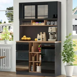 Buffet - Meuble d'Entrée Avec Tiroirs Et Portes, Étagères Réglables Et Niches Ouvertes, MDF - Gris Noir