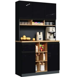 Buffet - Meuble d'Entrée Avec Tiroirs Et Portes, Étagères Réglables Et Niches Ouvertes, MDF - Gris Noir