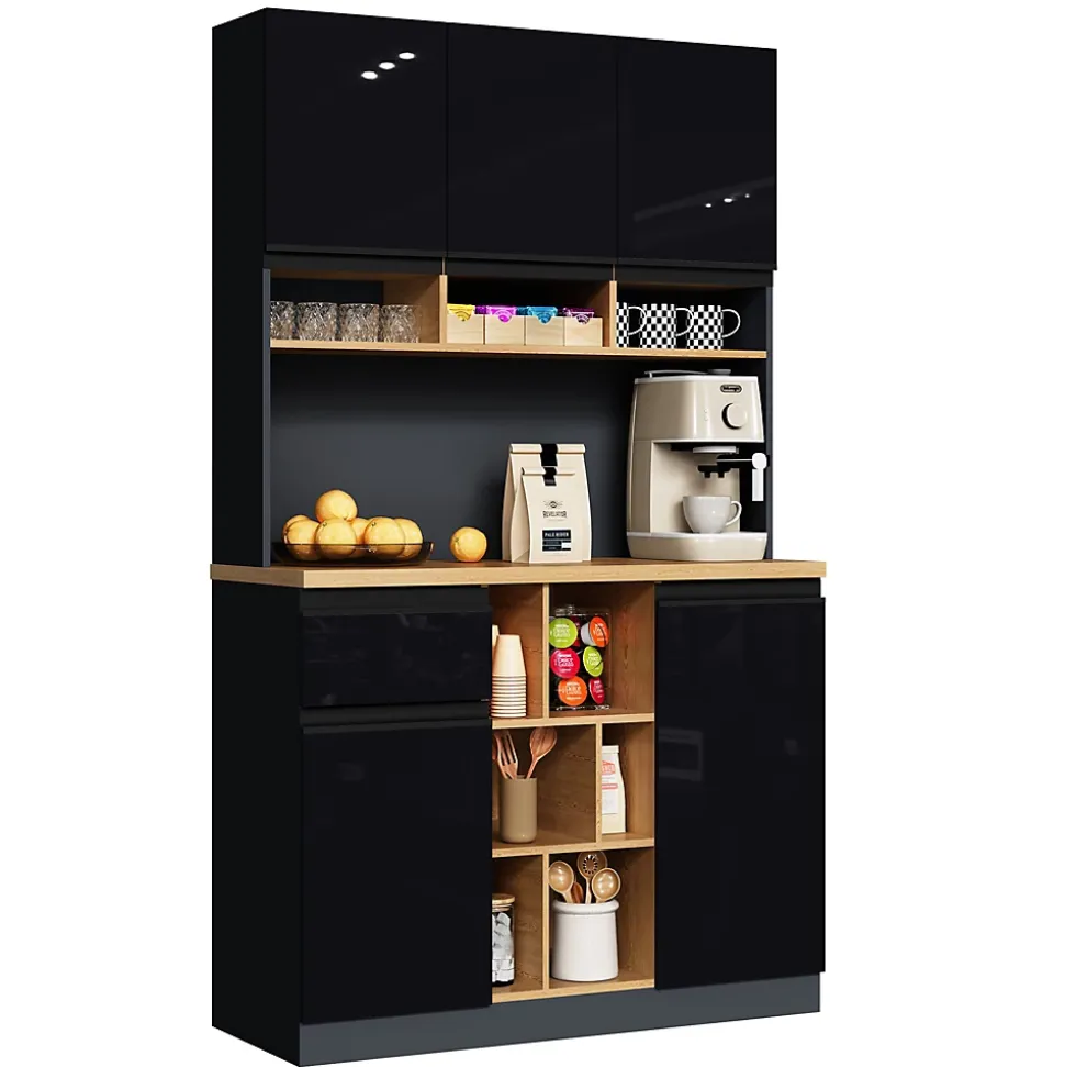Buffet - Meuble d'Entrée Avec Tiroirs Et Portes, Étagères Réglables Et Niches Ouvertes, MDF - Gris Noir
