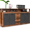 Buffet 4 Portes & 4 Tiroirs "Luna" 190cm Marron & Gris