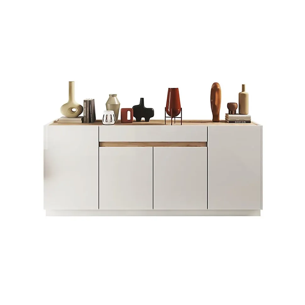 Buffet 4 portes 1 tiroir collection FANZY. Coloris blanc laqué & chene Cadiz