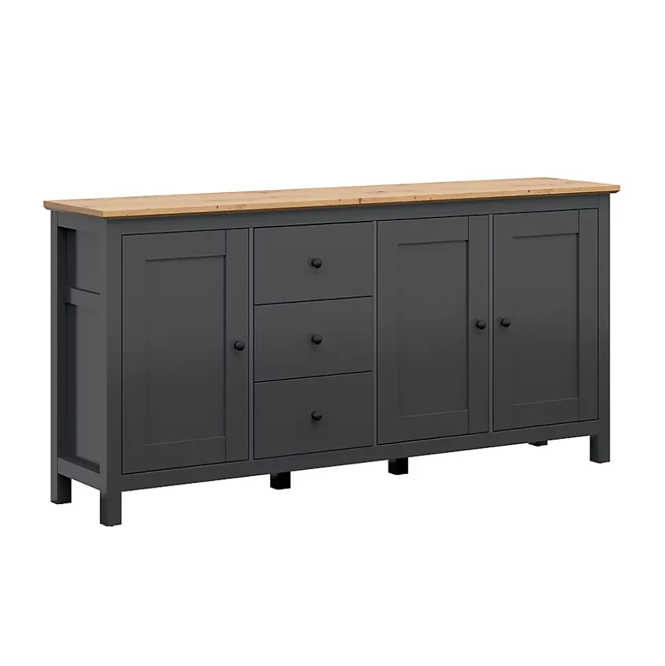 Buffet 3 portes 3 tiroirs Duck Gris anthracite et Bois