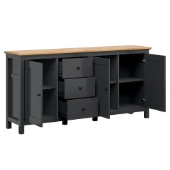 Buffet 3 portes 3 tiroirs Duck Gris anthracite et Bois