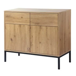 Buffet 2 Portes 2 Tiroirs Décor Chêne L90 x H80 cm - LENNY