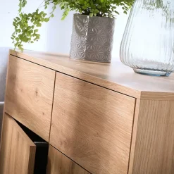 Buffet 2 Portes 2 Tiroirs Décor Chêne L90 x H80 cm - LENNY