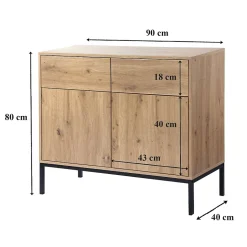 Buffet 2 Portes 2 Tiroirs Décor Chêne L90 x H80 cm - LENNY